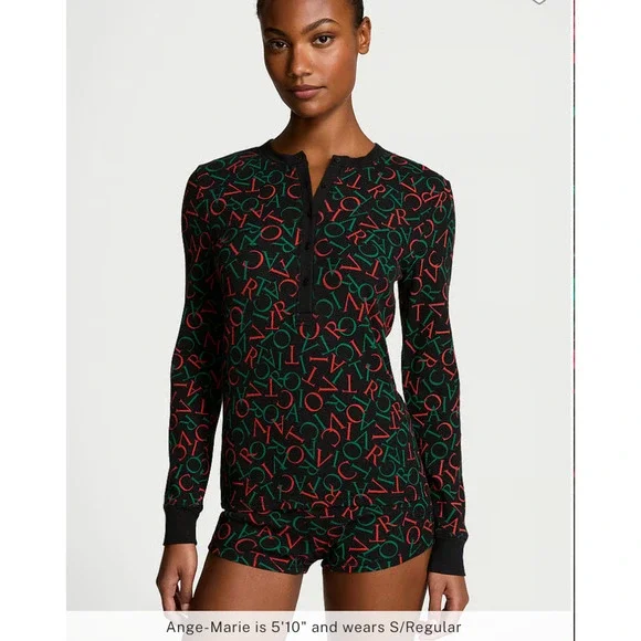 Victoria's Secret Thermal Lounge Shorts Pajama Sleepwear Set, Black, Size XXL - Picture 2 of 4